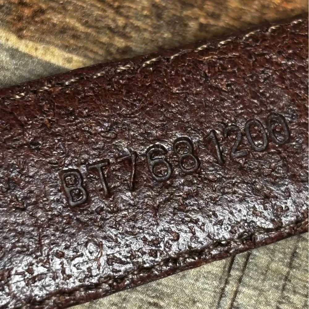 VTG Fossil Belt Womens Large Brown Leather 2-Tone Silver Brass Buckle Band